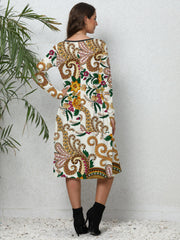 Women's Plus Colorblock Paisley Floral Print Long Sleeve Dress