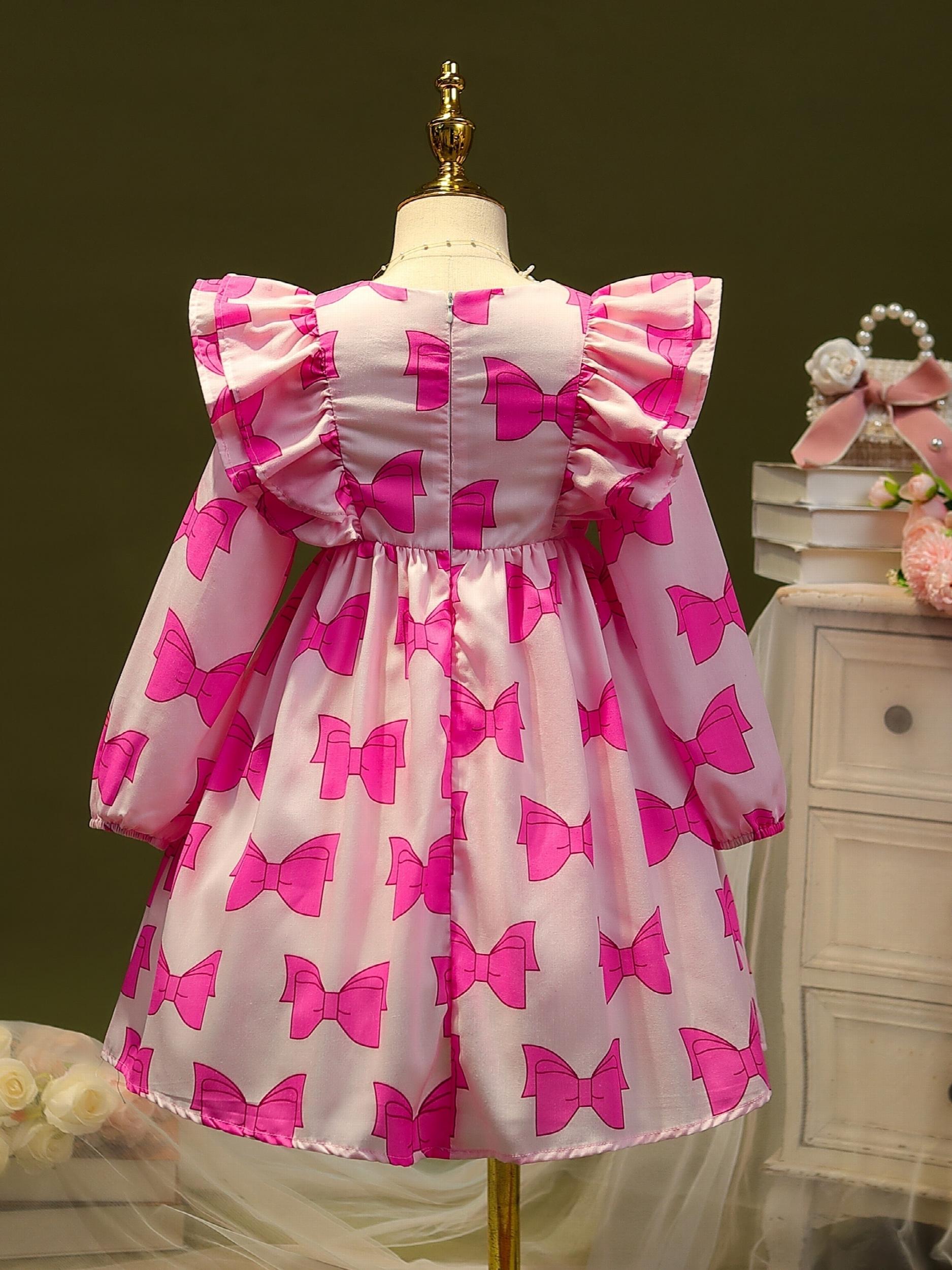 Girls' Bow Ruffle Long Sleeve Dress Spring/Autumn Casual