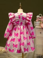 Girls' Bow Ruffle Long Sleeve Dress Spring/Autumn Casual
