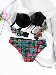 Colorblock Plaid Bra & Panties Lingerie Set