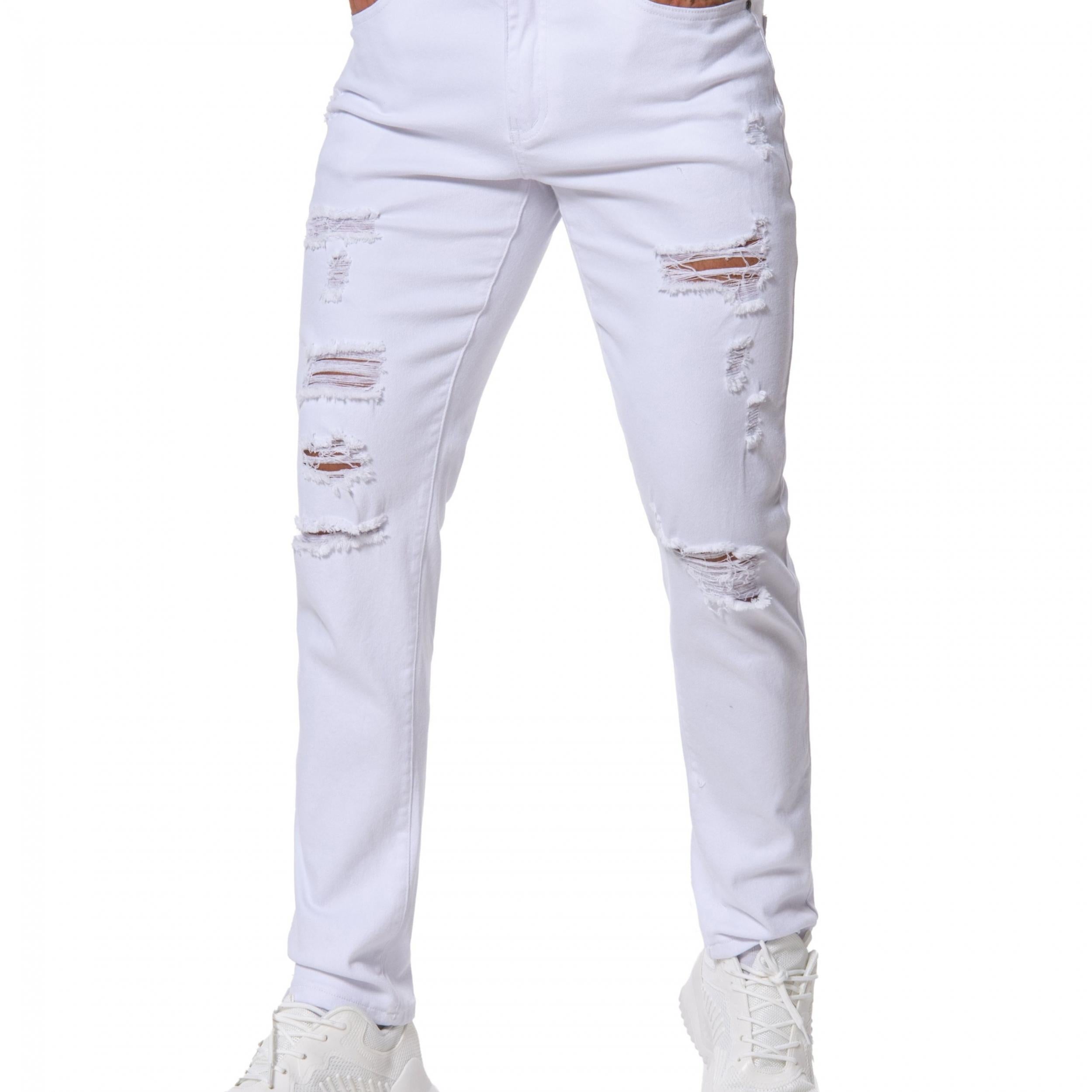 Men's Slim Fit Ripped Jeans Casual Street Style Denim Pants