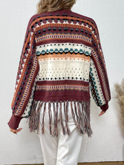 Ethnic Pattern Tassel Cardigan Vintage Open Front Cardigan
