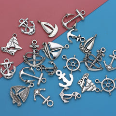 20pcs Antique Silver Anchor Rudder Boat Charms Pendants DIY Bracelet Supplies