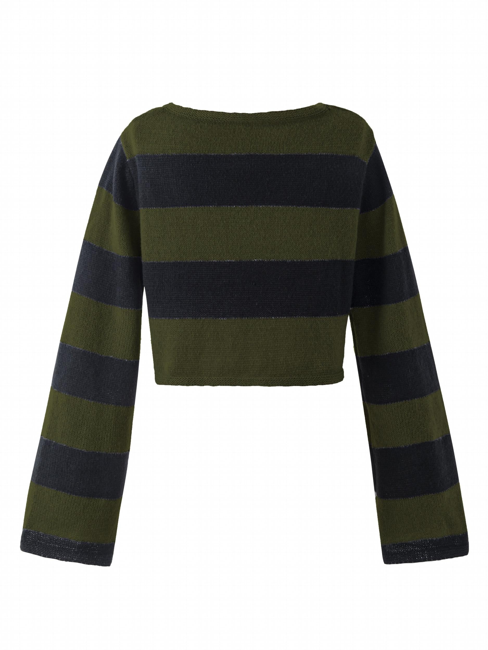 Grunge Block Striped Knit Sweater Crew Neck Long Sleeve Women's
