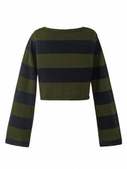 Grunge Block Striped Knit Sweater Crew Neck Long Sleeve Women's