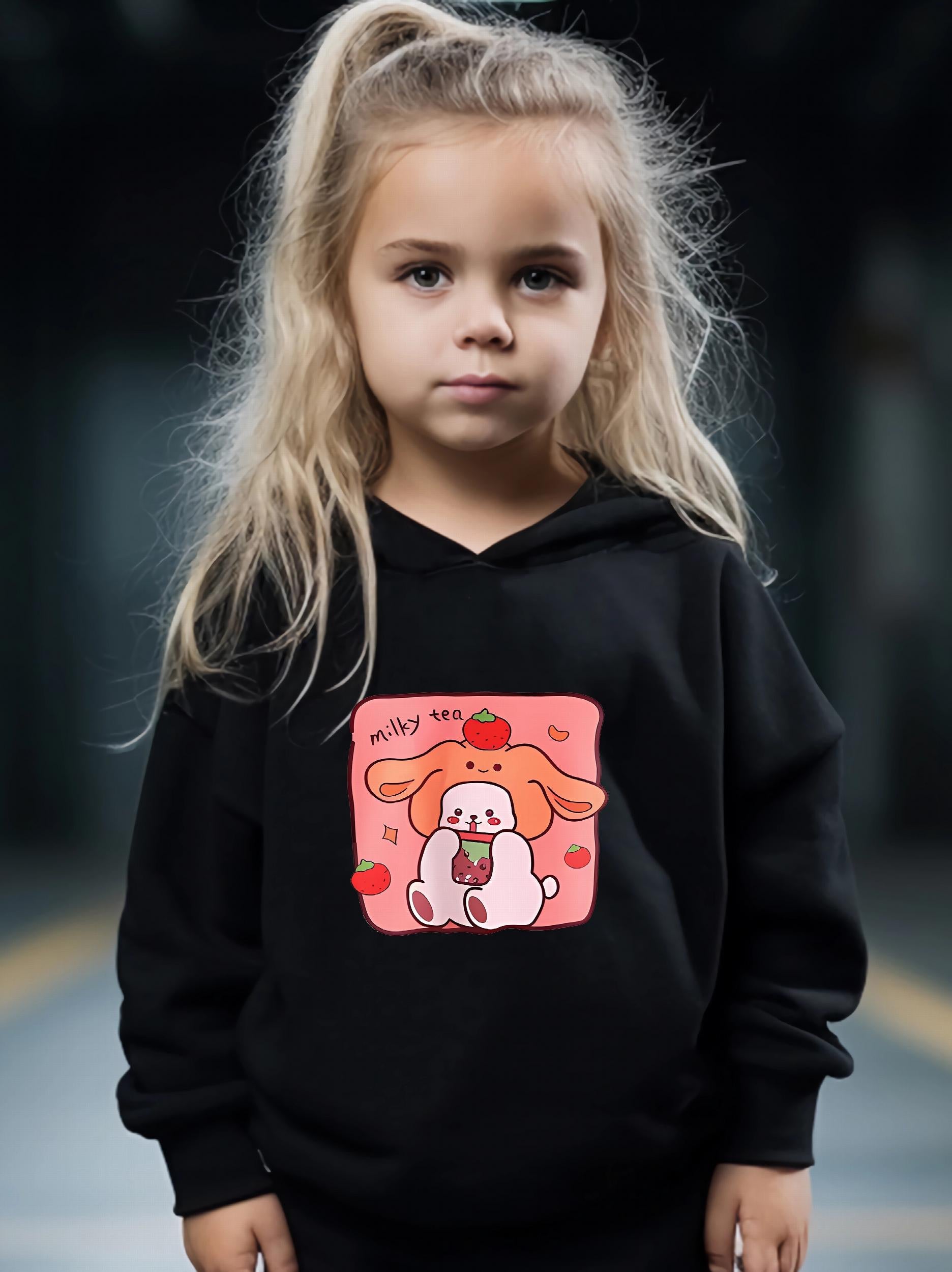 Kid's Cartoon Milky Tea Print Outfit Hoodie & Pants Set