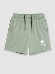 Men's Rose Print Drawstring Shorts with Pockets