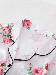 Floral Print Pajama Set Short Sleeve Top & Bow Shorts