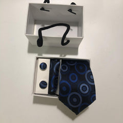 Men's Round Dot Tie Set with Pocket Square Cufflinks