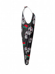 Rose & Skull Print Square Neck Jumpsuit