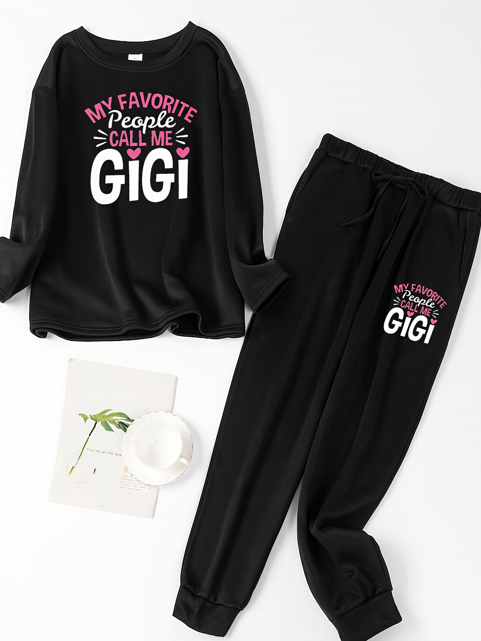 Women's Lounge Set Slogan Print Fleece Tee & Joggers Pajamas