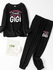 Women's Lounge Set Slogan Print Fleece Tee & Joggers Pajamas