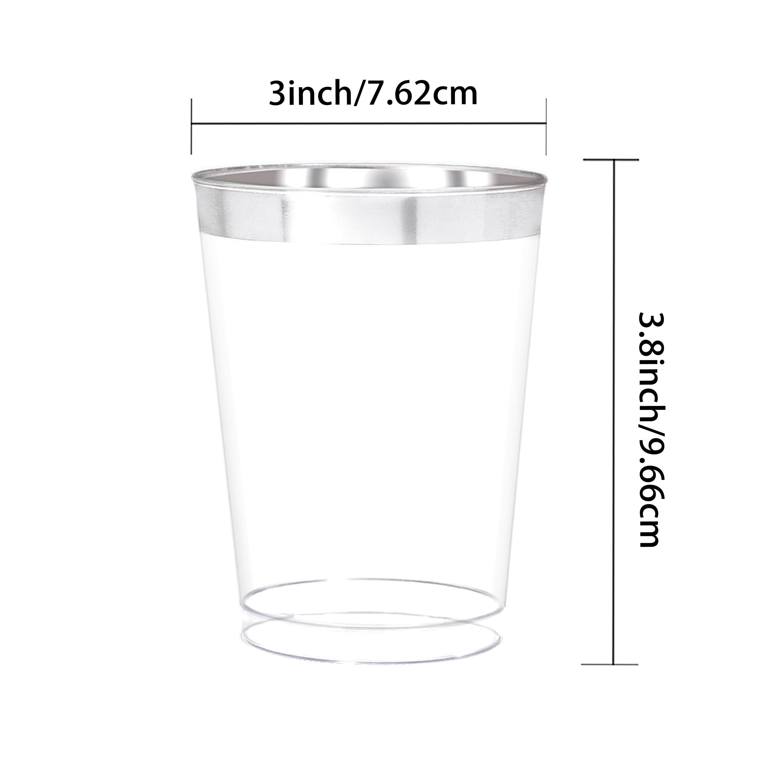 20pcs Silvery Plastic Cups 10 Oz Silver Rimmed Clear Disposable Wine Glasses