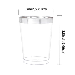 20pcs Silvery Plastic Cups 10 Oz Silver Rimmed Clear Disposable Wine Glasses