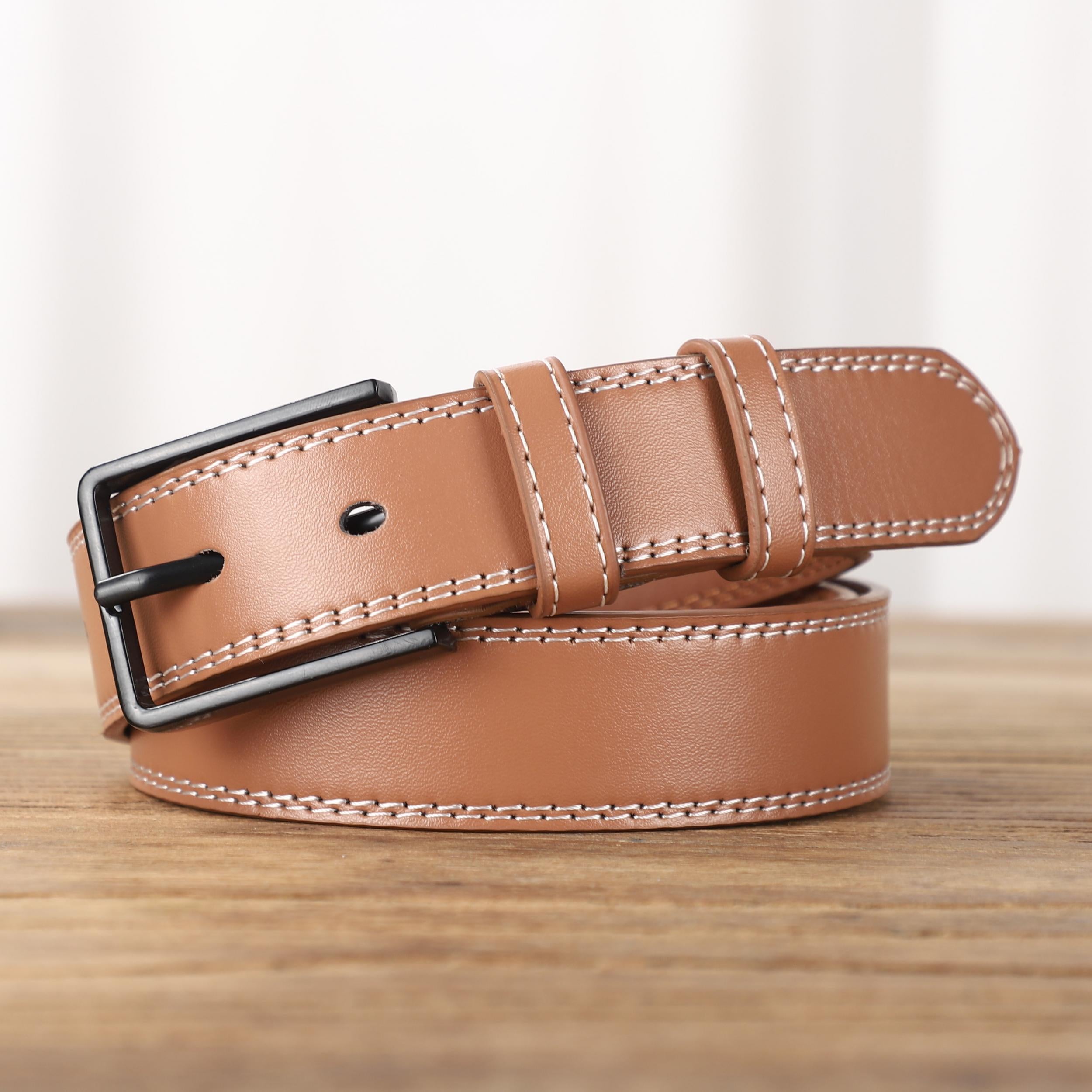 Square Buckle Leather Belt Casual Vintage Jeans Belt For Men