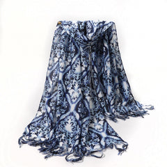 Dark Boho Print Scarf Vintage Tassel Shawl Casual Windproof Head Wrap Sunscreen