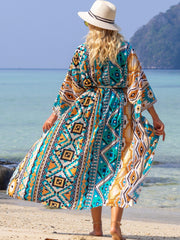 Tribal Print Bell Sleeve Cover Up Long Robe