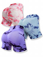 Tie Dye Hip Lifting Yoga Sports Shorts Wide Waistband Activewear