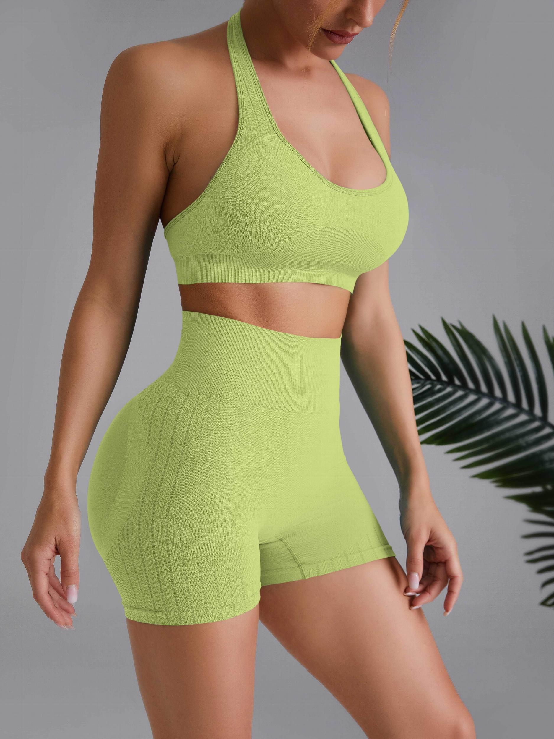 2pcs Solid Yoga Set Sports Bra & Butt Lifting Shorts