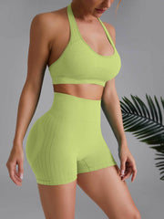 2pcs Solid Yoga Set Sports Bra & Butt Lifting Shorts