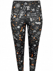 Skull & Bat Print High Rise Sports Leggings for Plus Size Women