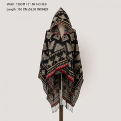 Oversized Hoodie Scarf Blanket Shawl Boho Geometric Print Tassel Warm Cape