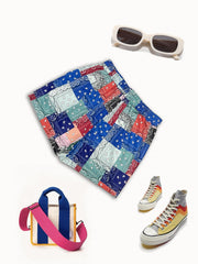 Paisley Patchwork Shorts Drawstring Elastic Waist Patchwork Summer