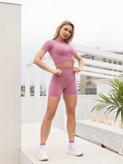Yoga Sports Sets Crop Top & High Waist Shorts Women's Activewear