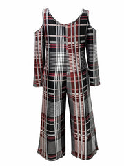 Plaid Print Cold Shoulder Jumpsuit