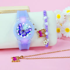 3pcs Girls' Quartz Watch Bracelet Set LED Glow in the Dark Silicone Strap
