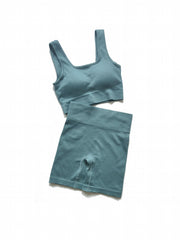 Womens Seamless Thread Tight Bra & Shorts Set - Sports Fitness Yoga Running