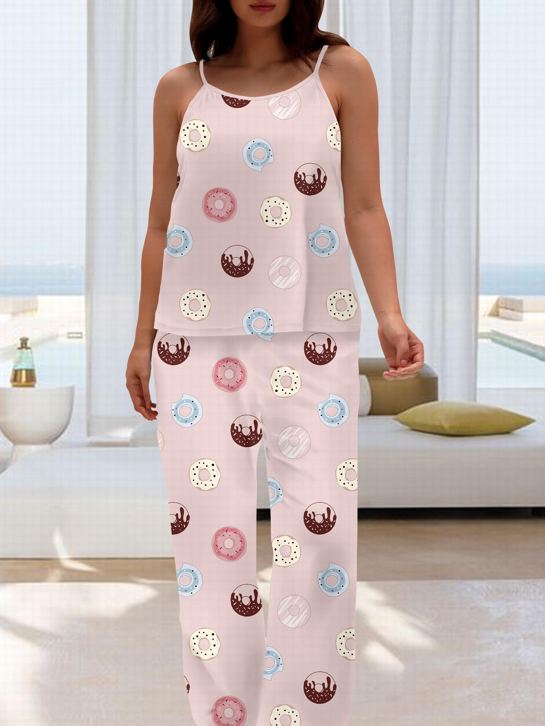 Donut Print Cami Top & Pants Pajamas Set