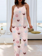 Donut Print Cami Top & Pants Pajamas Set