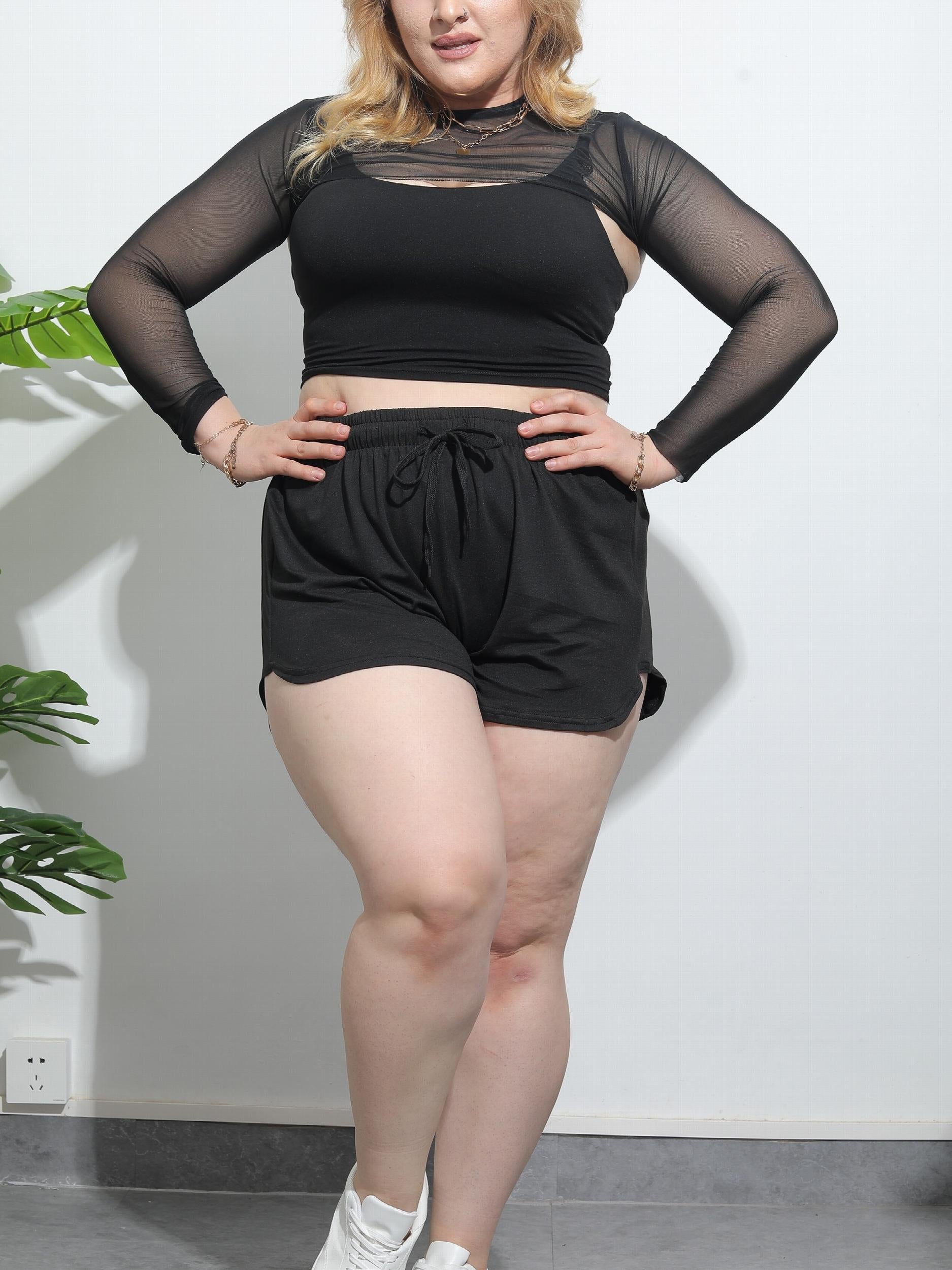 Women's Plus Solid Elastic Stretch Drawstring Loose Shorts