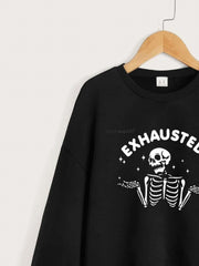 Fun Exhausted Skeleton Graphics Pullovers For Girls
