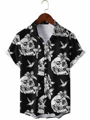Men's Flower & Skull Print Hawaiian Shirt
