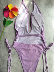 Criss Cross Backless High Cut One Piece Swimsuit Women's Swimwear