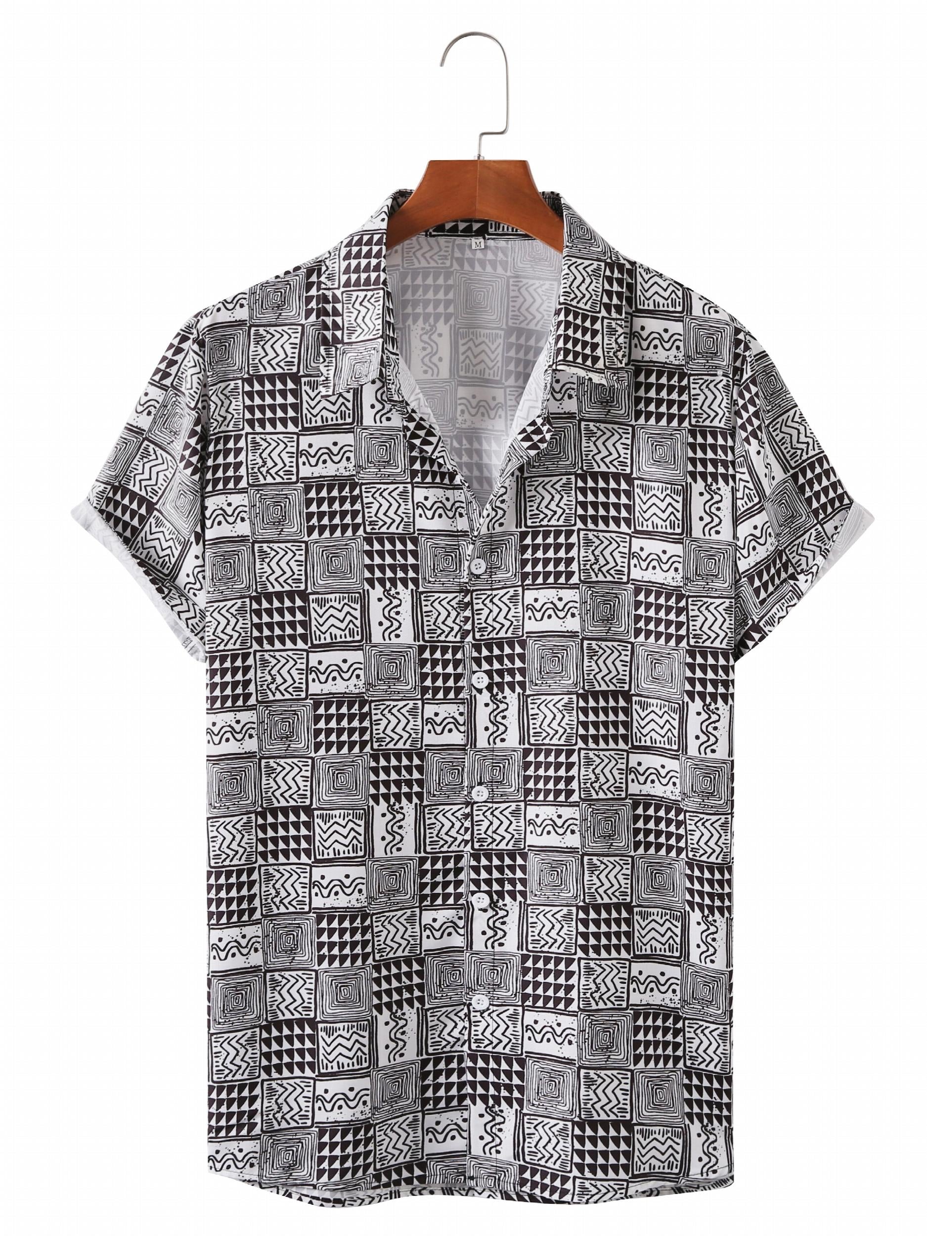 Men's Geometric Pattern Print Casual Short Sleeve Shirt