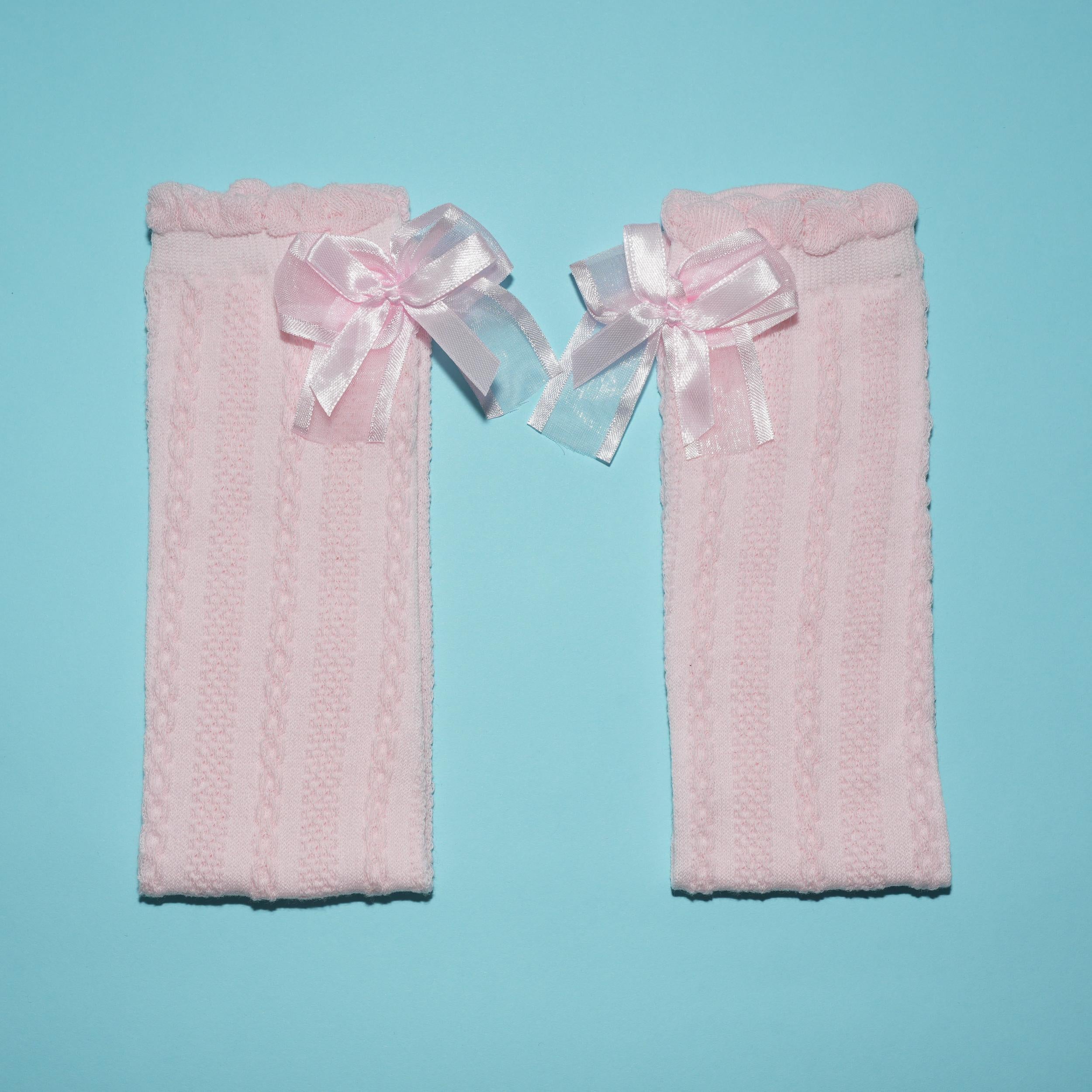 Girls Striped Bow Knot Cotton Blend Knee High Socks