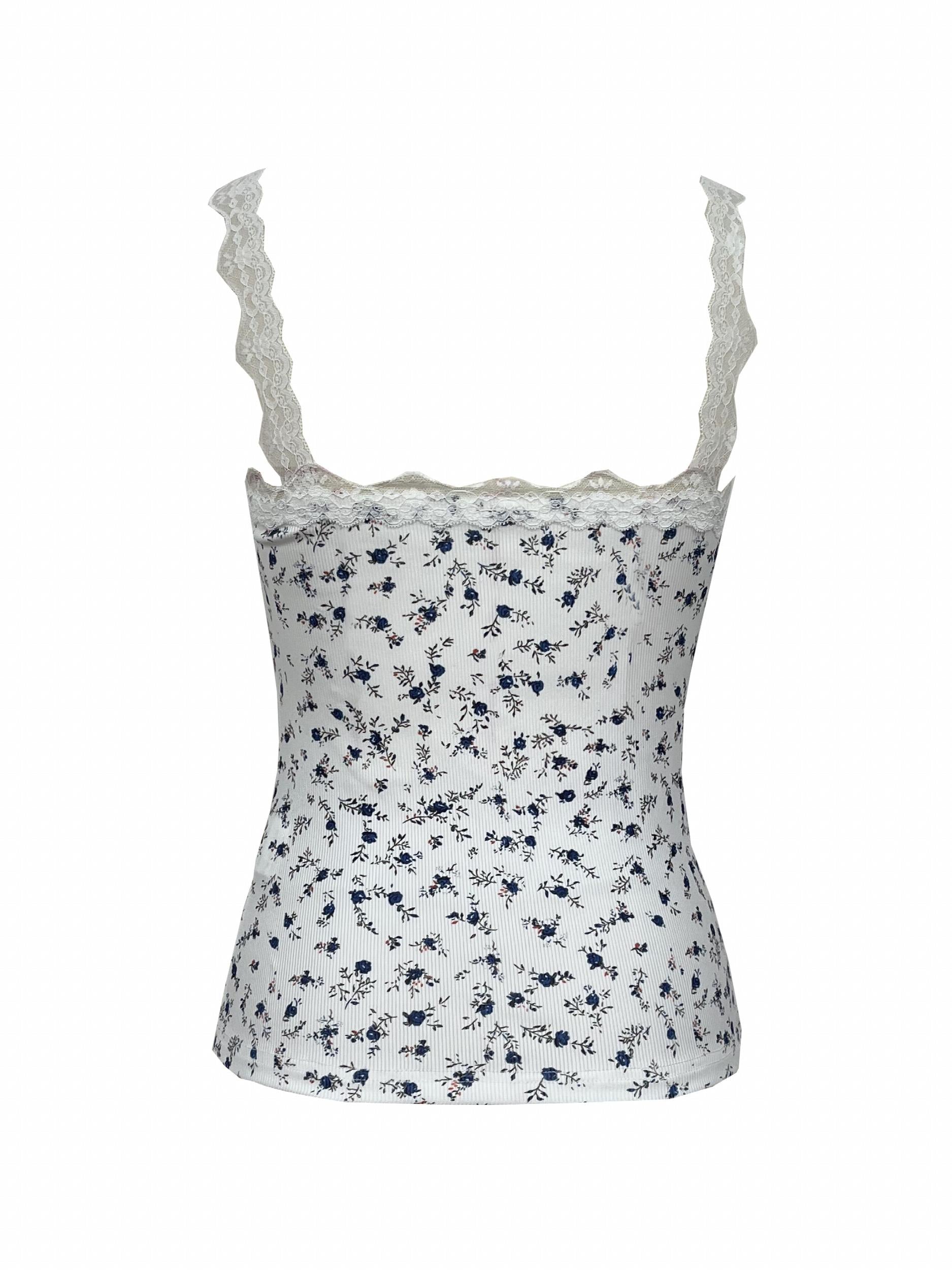 Floral Lace Strap Top Sexy Backless Cami for Women