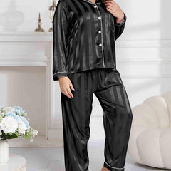 Striped Satin Shirt & Pants Pajamas 2 Piece Set