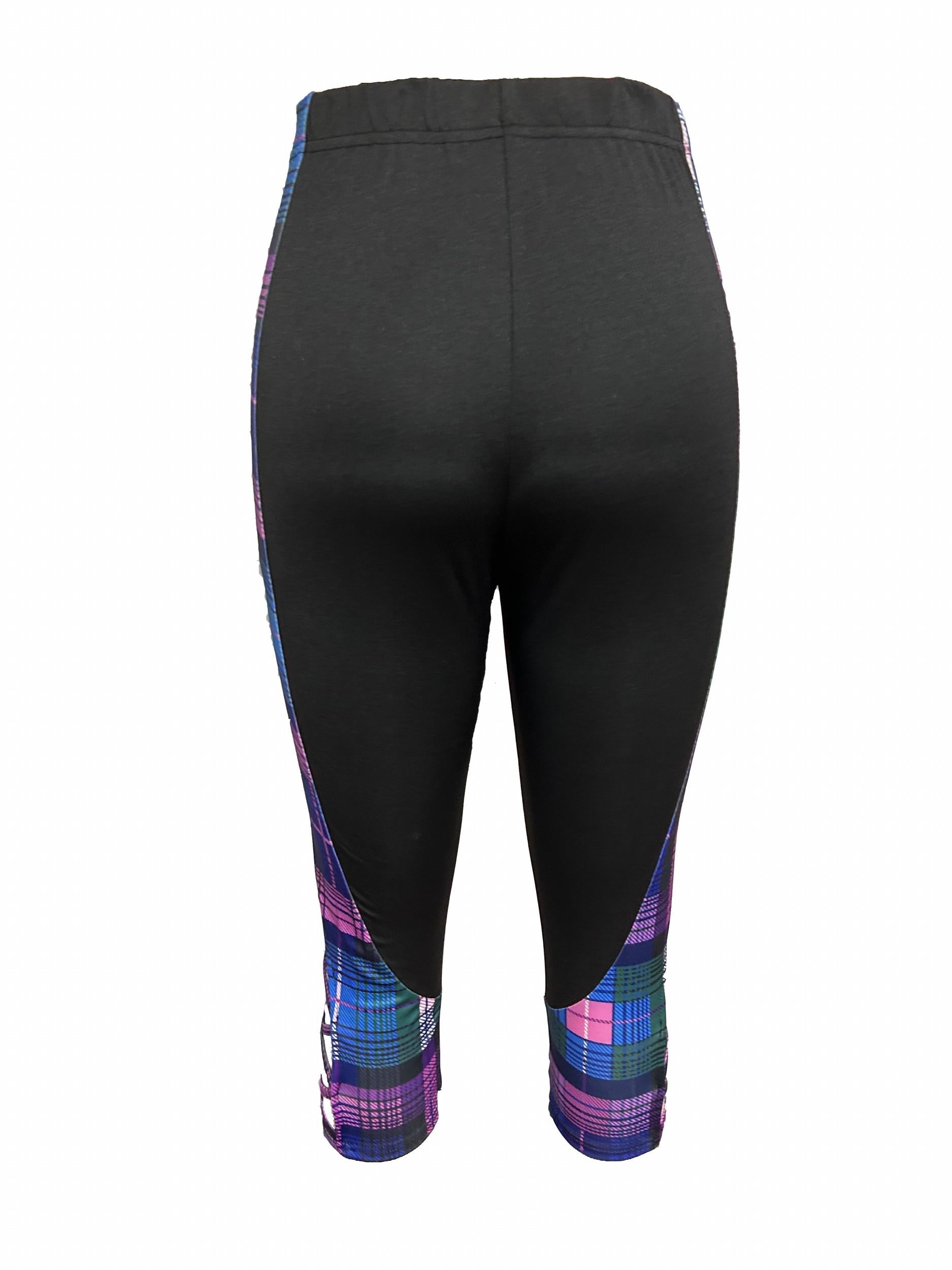 Plaid Cropped Leggings High Waist Casual Leggings Women's Clothing