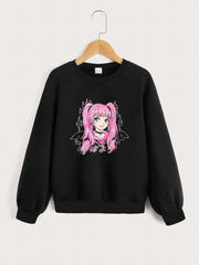 Girls' Leopard Portrait Graphic Sweatshirt Long Sleeve Pullover