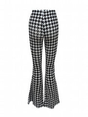 Houndstooth Print Flare Pants High Stretch Bell Bottom Sports Pants