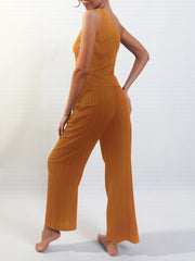 Ribbed Two piece Set One Shoulder Top & Wide Leg Pants