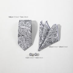 4pcs Silvery Paisley Jacquard Tie Set with Lapel Pin Brooch