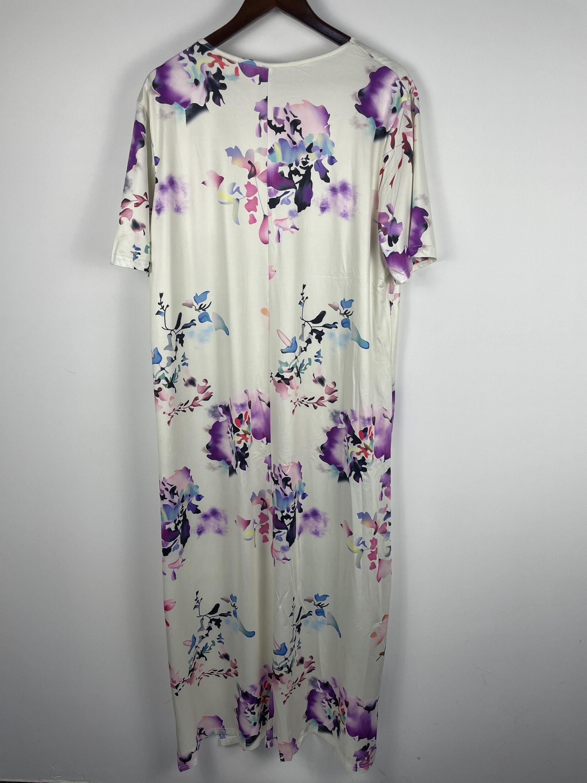 Women's Floral Print V Neck Dress Short Sleeve Casual Stretch