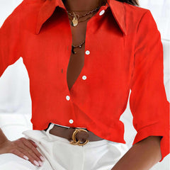 Casual Blouse Women's Plus Solid Button Up Long Sleeve