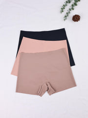 3pcs Seamless Solid Boyshort Panties Soft & Comfortable Stretch