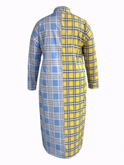 Colorblock Plaid Long Sleeve Button Up Shirt